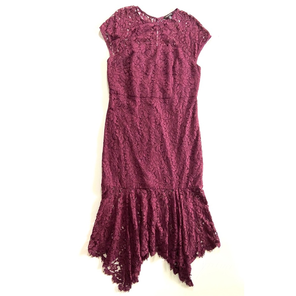 Banana Republic Burgundy Bordeaux Kiss Lace Trumpet Midi Dress